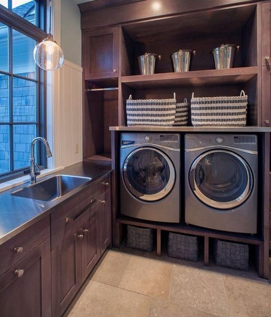 Dark and Classic Basement Laundry Room