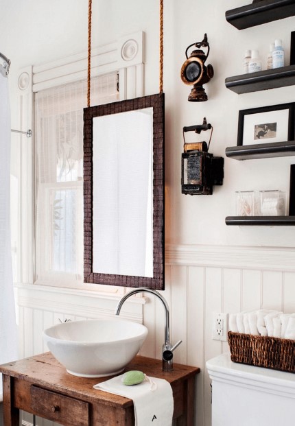 Hanging Wood Bathroom Mirror