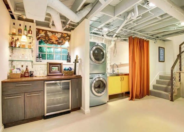 Hidden and Clean Laundry Room with Curtain