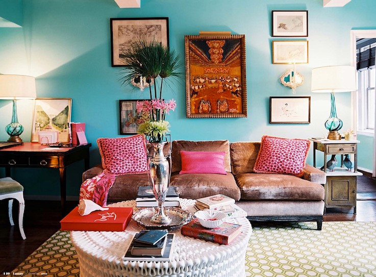 Turquoise And Coral Living Room