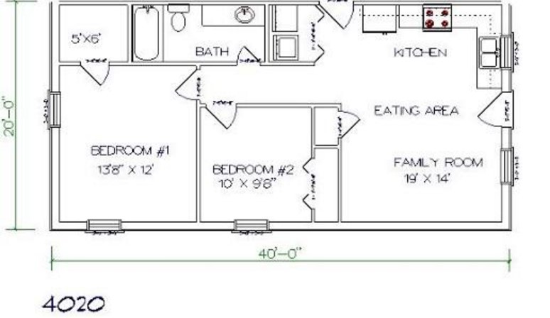 2 Bedrooms and 1 Bathroom Barndominium Floor Plans