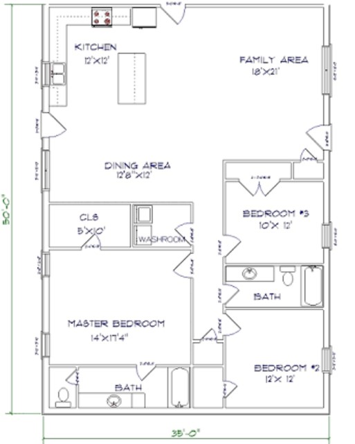 Barndominium Floor Plans 3 Bed, 2 Bath