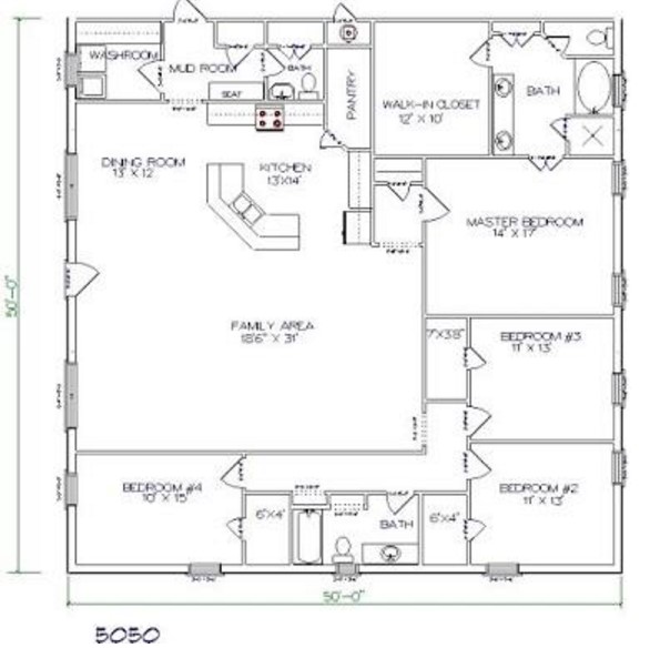 Barndominium Floor Plans 4 Bed, 2 Bath