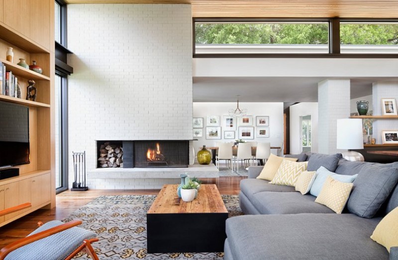 White Brick Wall Surfaces for Fireplace